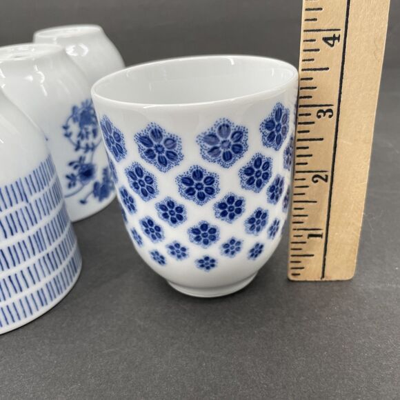 IKEA Set of 4 Blue White Teacups 7 oz No Handles Saki Cups Wine Asian #21986 - Picture 8 of 9